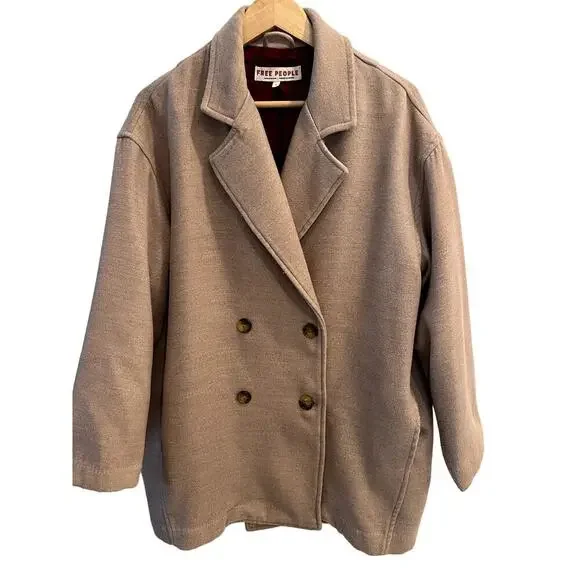 Free People Size Medium Oversized Tan Slouchy Coat Blazer - Picture 1 of 11